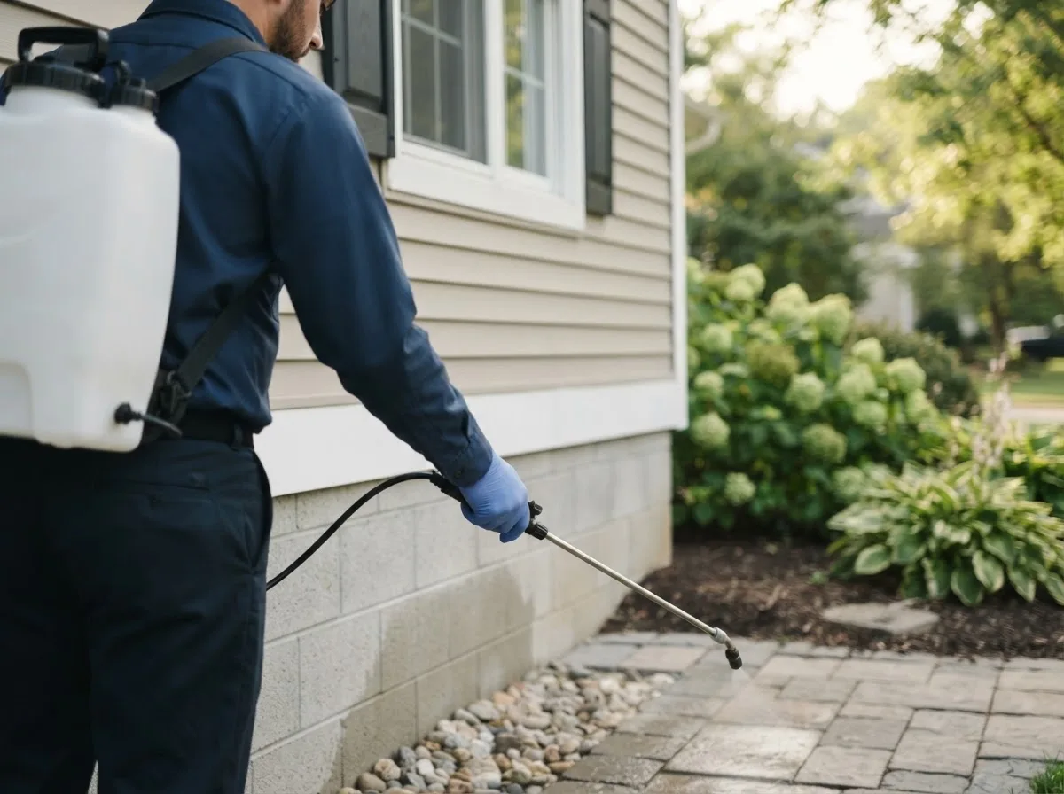 Pest control technician inspecting a home in Kirbyville, MO